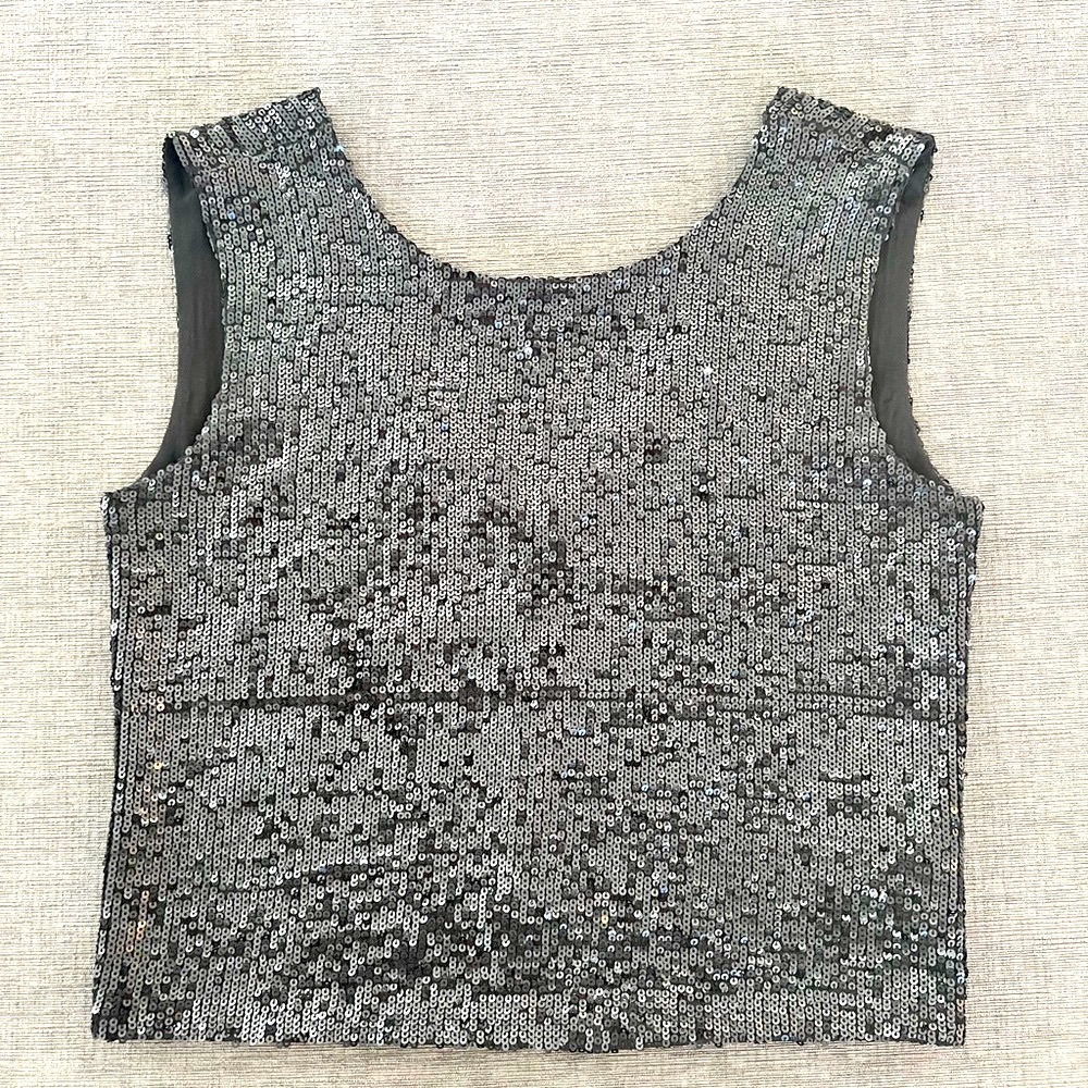 Kiind Of Black Sequin zip Tank Top, NWOT Sz M